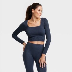 Lurex Sparkle Shimmer Seamless Cropped Long Sleeve Top All In Motion Blue
